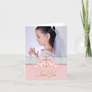 Carte De Remerciements Pink Cross Photo First Communion Thank You Cards