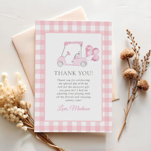 Carte De Remerciements Pink En vichy Golf Girl 1er anniversaire