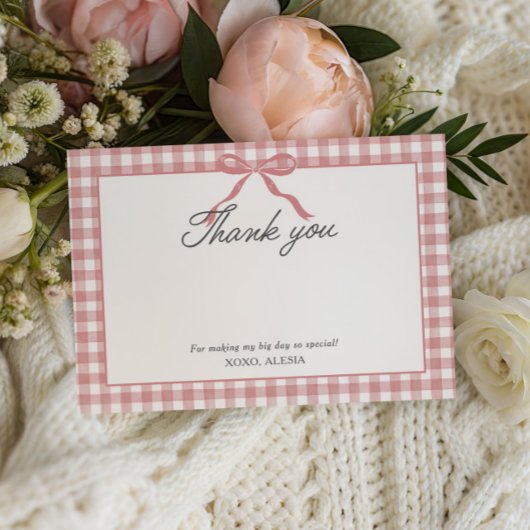 Carte De Remerciements Pink En vichy Plaid 1er anniversaire