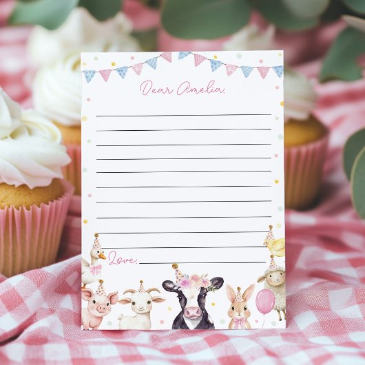 Carte De Remerciements Pink Farmyard Time Capsule Note Message Card