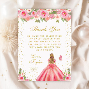 Carte De Remerciements Pink Floral Blonde cheveux Princesse Sweet sixteen