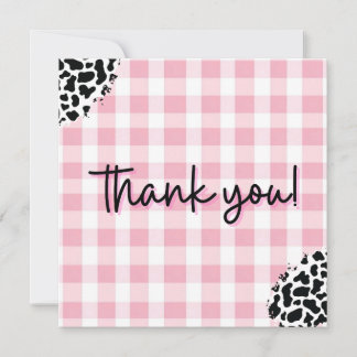Carte De Remerciements Pink Gingham Cow Print Thank You Card for Birthday