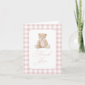 Carte De Remerciements Pink Gingham Teddy Bear Baby Shower (Devant)