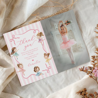 Carte De Remerciements Pink Girls Bow Tutu Ballerina Birthday Photo