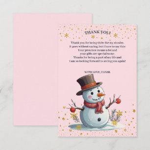 Carte De Remerciements Pink & Gold Little Snowflakes Snowman Baby shower