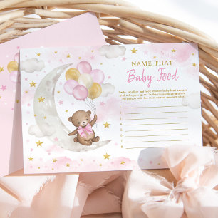 Carte De Remerciements Pink Gold Teddy Bear Lune Nom Baby Food Game Card