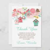 Carte De Remerciements Pink & Green Floral Baby Shower Thank You Card (Devant)