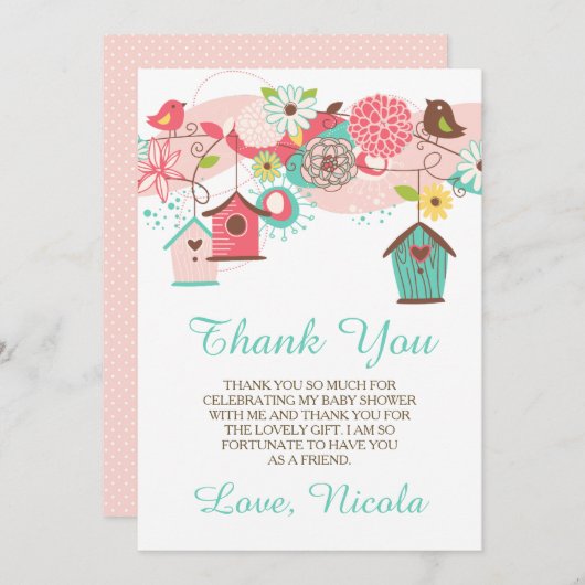 Carte De Remerciements Pink & Green Floral Baby Shower Thank You Card (Devant / Derrière)