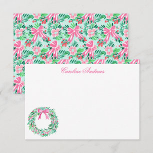 Carte De Remerciements Pink & Green Palm Beach Wreath Preppy