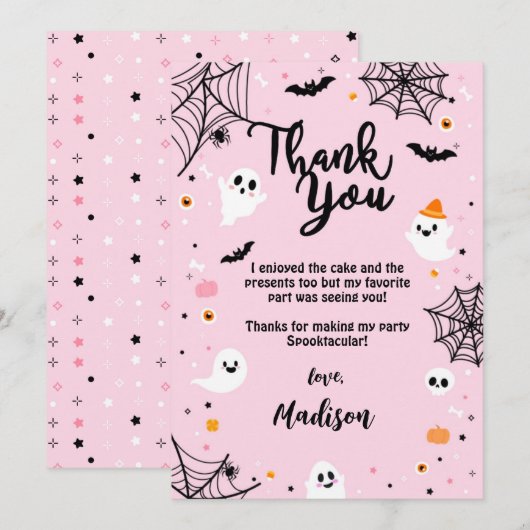Carte De Remerciements Pink Halloween Cute Ghost (Devant / Derrière)