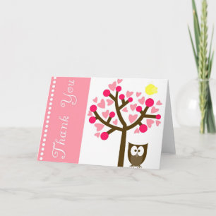 Carte De Remerciements Pink Heart Cherry Blossom Owl Thank You Card