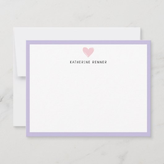 Carte De Remerciements Pink Heart Pastel Purple Bordure personnalisée (Devant)