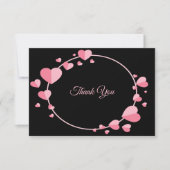 Carte De Remerciements Pink Heart Pattern Black Geometric Wedding (Devant)
