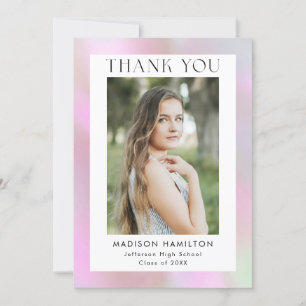 Carte De Remerciements Pink Holographic Photo Graduation