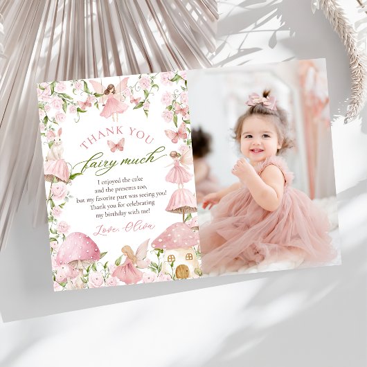 Carte De Remerciements Pink Magical Mushroom Fairy Birthday Photo