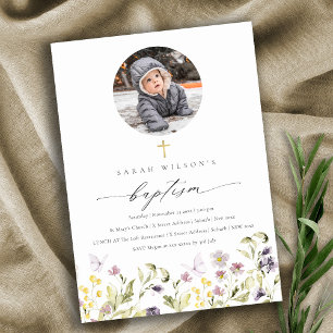 Carte De Remerciements Pink Meadow Floral Butterfly Photo Baptism Invitat