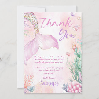 Carte De Remerciements Pink Mermaid 1st Birthday Oneder The Sea