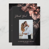Carte De Remerciements Pink Metallic Black Floral Wedding Thank You (Devant / Derrière)