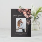 Carte De Remerciements Pink Metallic Black Floral Wedding Thank You (Debout devant)