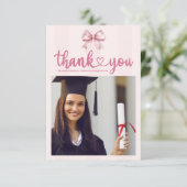Carte De Remerciements Pink Photo Blush Bow Graduation Party (Debout devant)