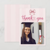 Carte De Remerciements Pink Photo Blush Bow Graduation Party (Devant / Derrière)