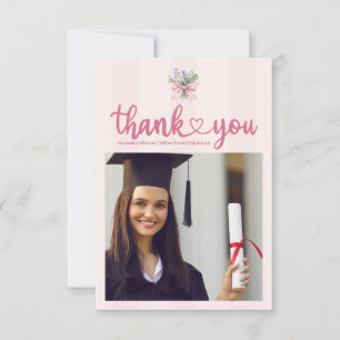 Carte De Remerciements Pink Photo Blush Floral Graduation Party