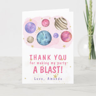Carte De Remerciements Pink Planets Space Fête d'anniversaire