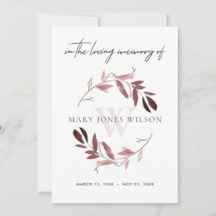 CARTE DE REMERCIEMENTS PINK PURPLE FAUNA SYMPATHY MEMORIAL SERVICE INVITA