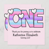 Carte De Remerciements Pink Purple Ombre Grille Coeurs Premier anniversai (Devant / Derrière)