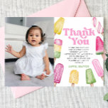 Carte De Remerciements Pink Retro Popsicle personnalisé photo Anniversair<br><div class="desc">C'est un rose vert jaune rétro Popsicle personnalisé Photo Anniversaire Carte de remerciements de fête!</div>