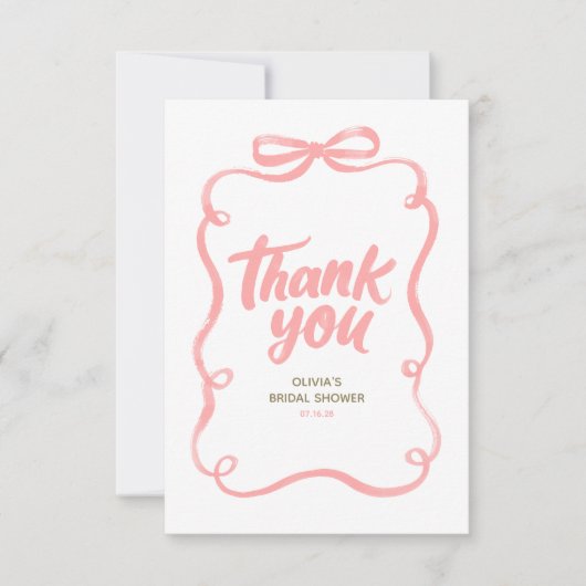 Carte De Remerciements Pink Ribbon Bow Whimsical Bridal Shower (Devant)