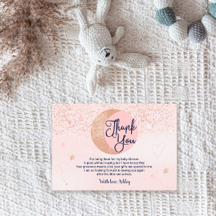 Carte De Remerciements Pink rose gold glitter over the moon baby shower