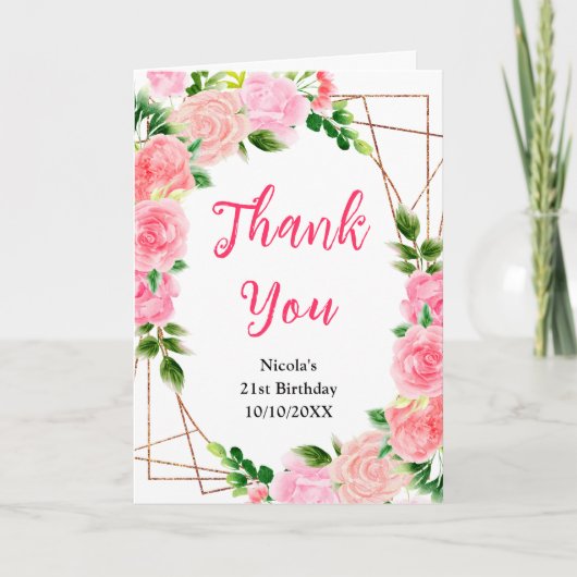 Carte De Remerciements Pink Roses with Foliage Birthday (Devant)