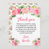 Carte De Remerciements Pink Roses with Foliage Bridal Shower (Devant / Derrière)