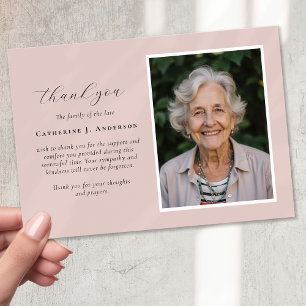 Carte De Remerciements Pink Script Photo Sympathy Funeral Memorial
