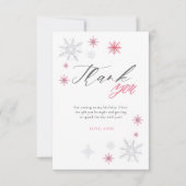 Carte De Remerciements Pink Silver Glitter Snowflakes 1st Birthday Party  (Devant)