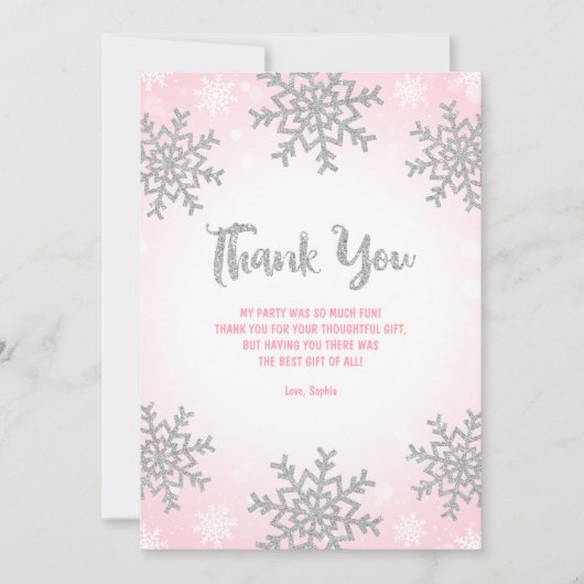 Carte De Remerciements Pink Silver Winter ONE derland Anniversaire (Devant)