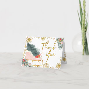 Carte De Remerciements Pink Sleigh Baby shower Petit paquet de joie