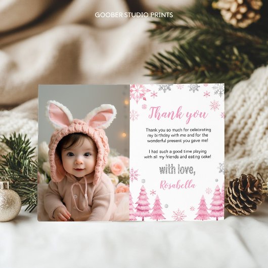 Carte De Remerciements Pink Snowflake hiver Anniversaire Photo