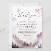 Carte De Remerciements Pink Snowflakes ONE derful 1st Birthday (Devant)