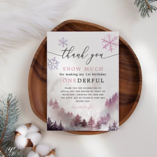 Carte De Remerciements Pink Snowflakes ONE derful 1st Birthday