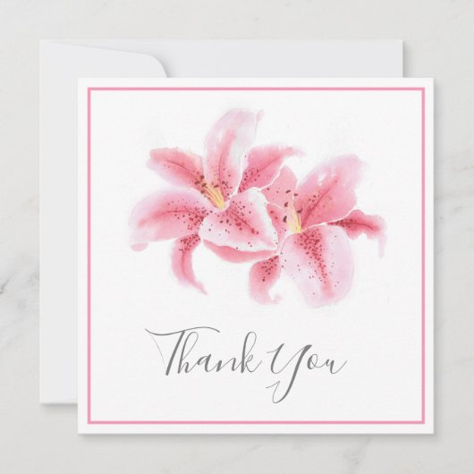 Carte De Remerciements Pink Stargazer Lys Aquarelle (Devant)