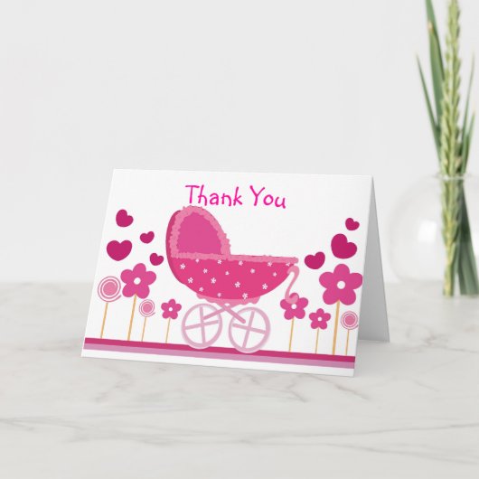 Carte De Remerciements Pink Stroller Thank (Devant)