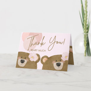 Carte De Remerciements Pink Teddy On Peut Attendre Baby shower Twins