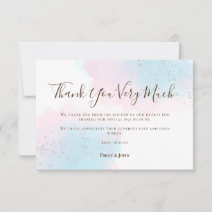 Carte De Remerciements Pink Turquoise Blue Aquarelle Mariage photo Silver