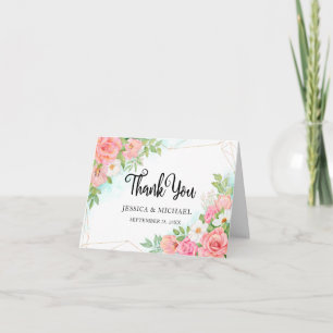 Carte De Remerciements Pink Turquoise Ombre Floral Bouquet Rose Mariage