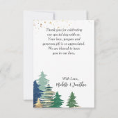 Carte De Remerciements Pins inspirants de lavande verte et arbres dorés (Dos)