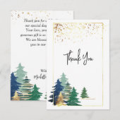 Carte De Remerciements Pins inspirants de lavande verte et arbres dorés (Devant / Derrière)