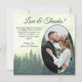 Carte De Remerciements Pins vert Foggy Arbres Mariage rustique Oval Photo (Devant)