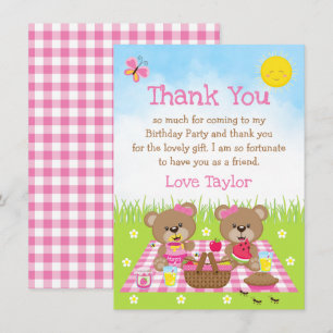 Carte De Remerciements Pique-nique d'ours en peluche Anniversaire Gingham